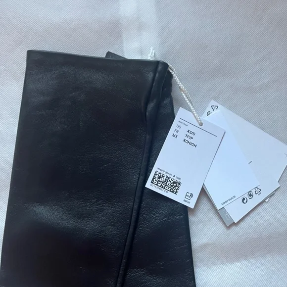 H&M Studio Collection 2023 Leather Evening Long Black Elbow Gloves XS/S - Picture 10 of 11